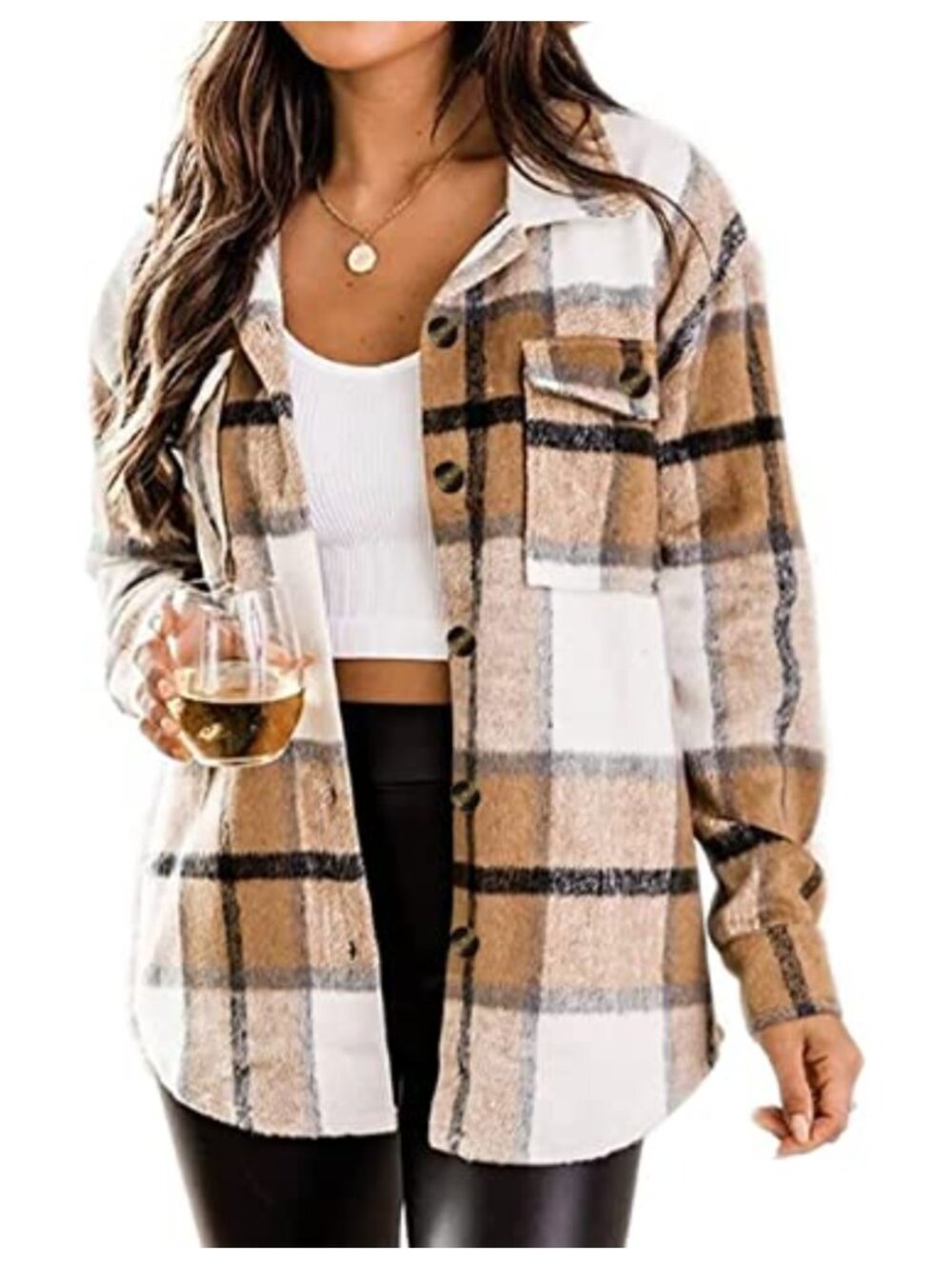 Plaid Flannel Shacket Long Sleeve Button Down Oversized Jacket